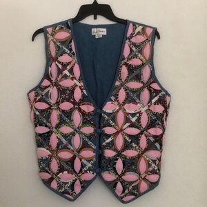 Vintage 90’s Soul Mates Patchwork Denim Vest with Pink Accents